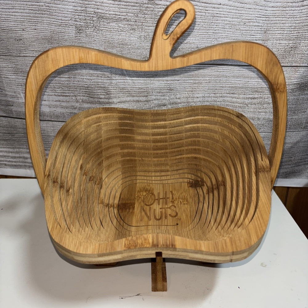 OH! NUTS Apple Shaped Collapsible Wooden fruit Basket Bowl or Pot‎ Holder